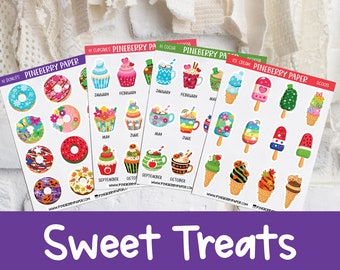 Sweet Treat Stickers | Monthly Themed | Cupcakes | Hot Cocoa | Donuts | Ice Cream | Food | Dessert | Deco | Planner Stickers  |  Bujo