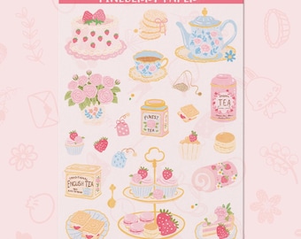 Strawberry Tea Stickers | Water-Resistant Transparent Matte Stickers | FD0190