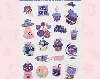 Galaxy Sticker Sheet | Space | Astronomy | Purple | Junk Journal | Scrapbooking | DC0302