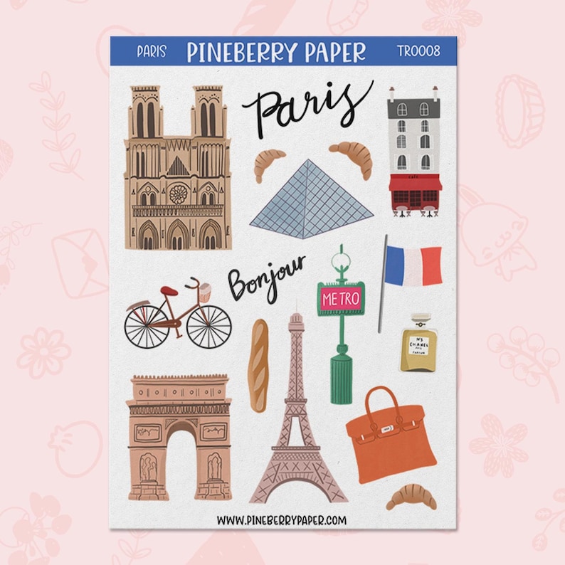 Paris Sticker Set Paris Stickers | France | Travel | Vacation | Eiffel Tower | Metro ...