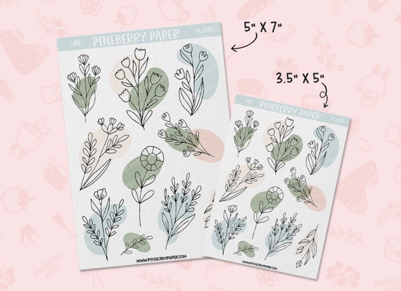 Floral Aesthetic Stickers Flowers Doodle Blob Decorative Line Art Abstract  Design Planners Bullet Journal Bujo FL0189 