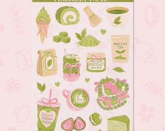 Matcha Stickers | Green Tea | Water-Resistant Transparent Matte Stickers | FD0242