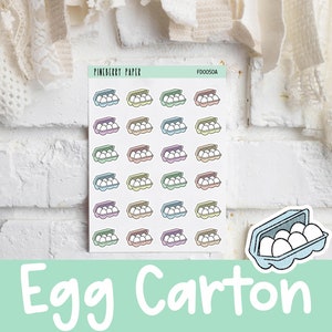 Pegatinas de cartón de huevo / Comida / Cocina / Libro de recetas / Cocinar / Pegatinas del planificador (Erin Condren, Planificador feliz, Recuerdos, , Bujo, y más)