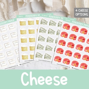 Pegatinas de queso / Cheddar / Rueda de queso / Queso Crema / Queso Azul / Brie / Parmesano / Cocina / Comida / Lácteos / Pegatinas planificadoras / Bujo