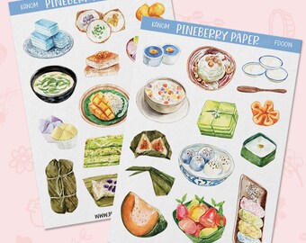 Kanom Stickers | Thai Dessert | Water-Resistant Transparent Matte Stickers | FD0014 | FD0015