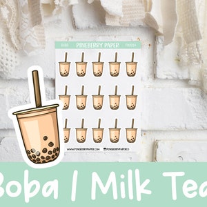 Naklejki z herbatą Boba Milk | Napoje | Jedzenie | Napój | Naklejki do planera (Erin Condren, Happy Planner, Recollections, Hobonichi, Bujo i inne)