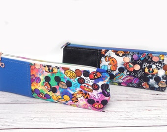 Disney-inspiriertes Federmäppchen, buntes handgefertigtes Reißverschlusstäschchen | Boxed Bottom Schulmaterial Tasche