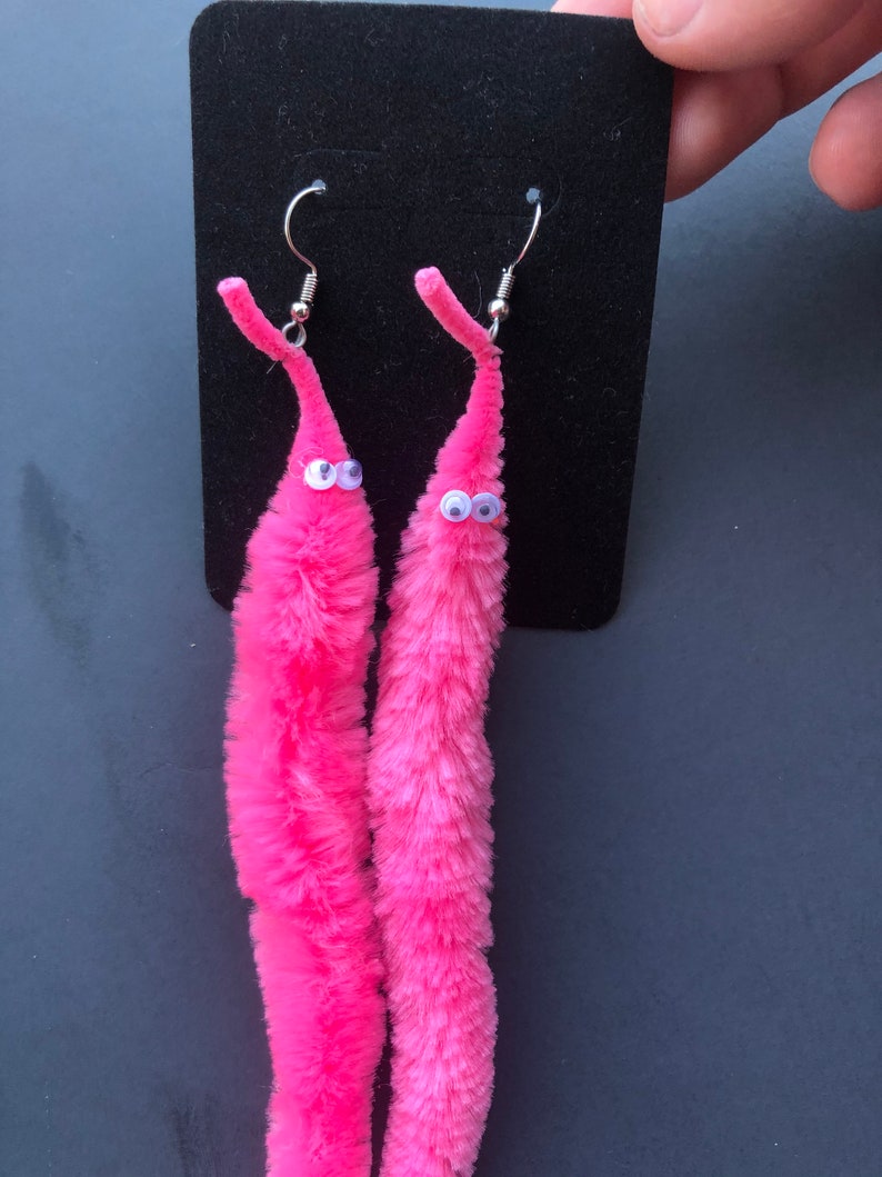 Worm Earrings Worm On A String Fuzzy Worms | Etsy
