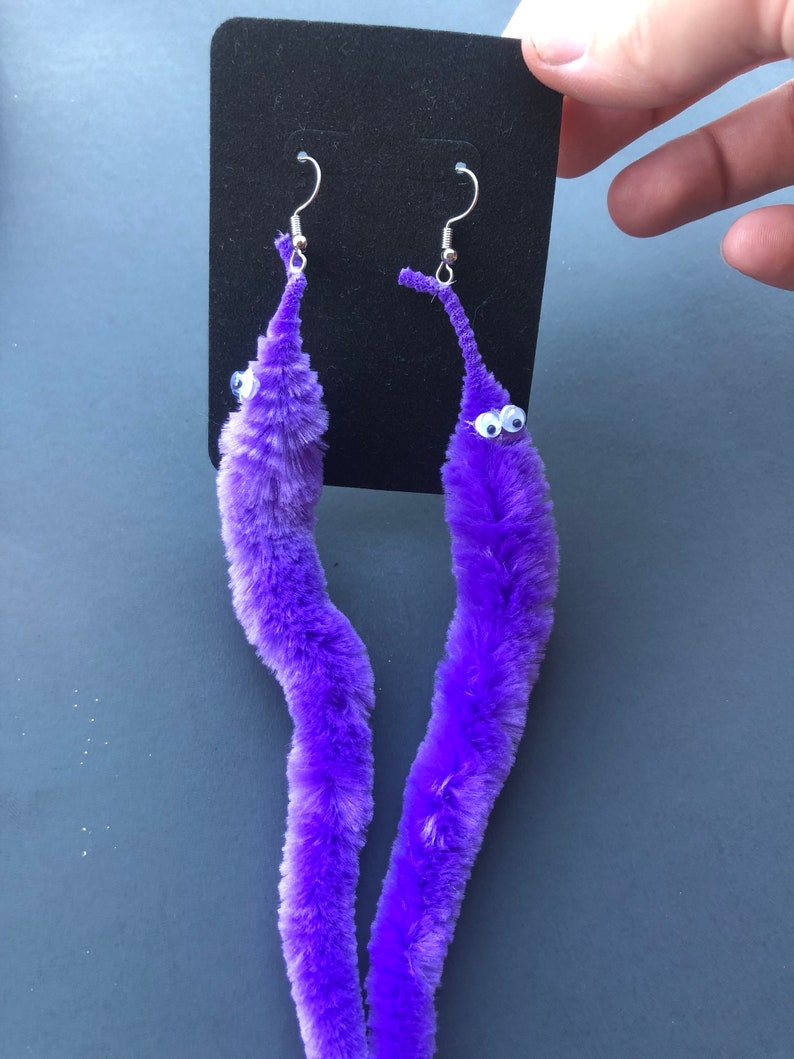 Worm Earrings Worm On A String Fuzzy Worms | Etsy