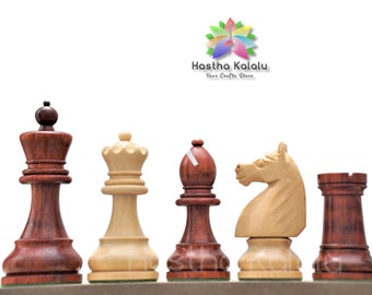 1920's German Collectors' Chess Pieces Only Staunton Set- Budrosewood/ Boxwood - 3.75" King, Weighted 2 Extra queens/gift for  him/Free Gif