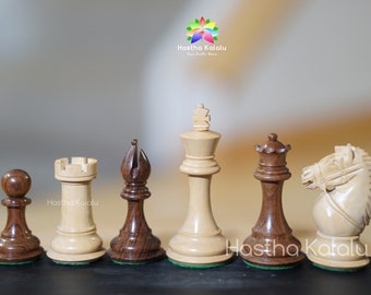 Rio Staunton Series Golden Rosewwod (Sheesham) and Boxwood Chess Pieces, Biggy Knight Chess Set, Triple Weighted | Mothers day gift