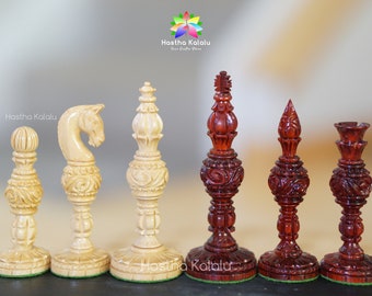 Lacqured Lotus Ruby Chess Pieces King 5.5" Padauk/ Bud rosewood and Boxwood Chess Pieces Wood/Thanksgiving/ Mothers day gift