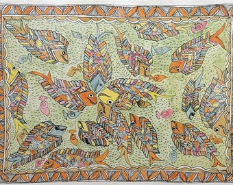 Handmade Madhubani painting of Fishes (Madhubani/ Mithila Paintings)