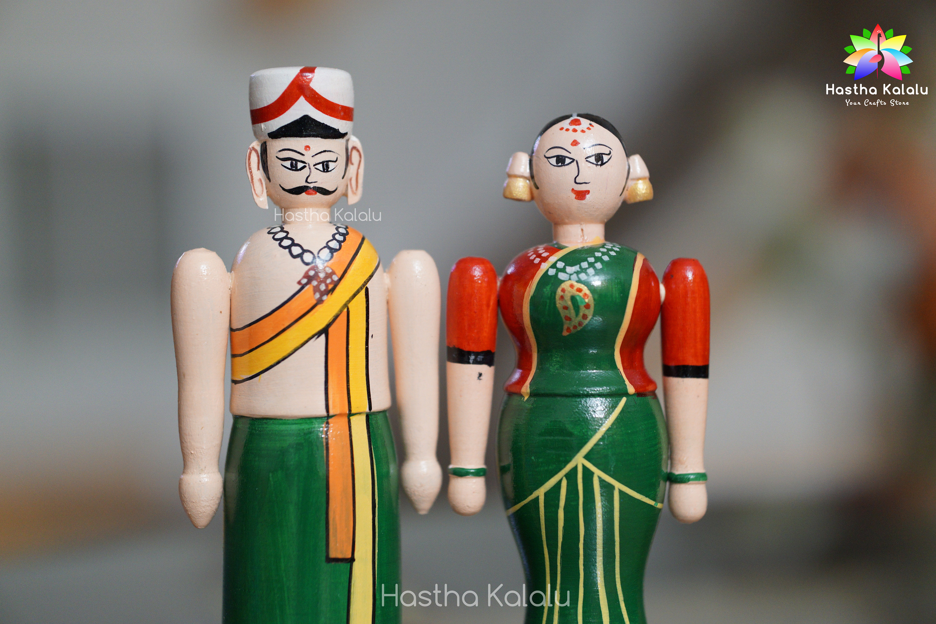 Couple de Mariage 6 Pouces Haut Fait à La Main | Poupées Navaratri Golu Poupées Desi Bommai Channapa