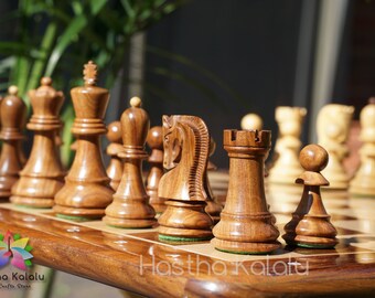 19" Chess Set Sheesham Board with Russian Zagreb Chess Pieces with Rosewood-Boxwood King 4" Weighted (Board + Pieces)/ Mothers day gift