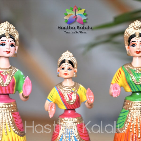 Poupée dansante Kondapalli | Poupée dansante en papier mâché peinte avec des couleurs acryliques / Poupée dansante emblématique de l'Inde/ Aatabomma/ Navaratri Golu
