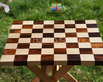 Tablero de ajedrez hecho a mano con madera de arce y nogal / Tablero de ajedrez de doble cara 14x14 pulgadas / regalo amoroso para ella / Regalo del Día de las Madres