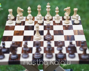 Walnut wood Board with Tournament Series/ Staunton Rosewood, Fierce Knight, Chess Set (Board+ Pieces) / Mothers day gift/ Free gift