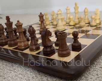 Combo Chess Anjan Wood Board with Tournament Series/ Staunton Rosewood, Weighted, German Knight, Chess Set Combo/ Mothers day gift