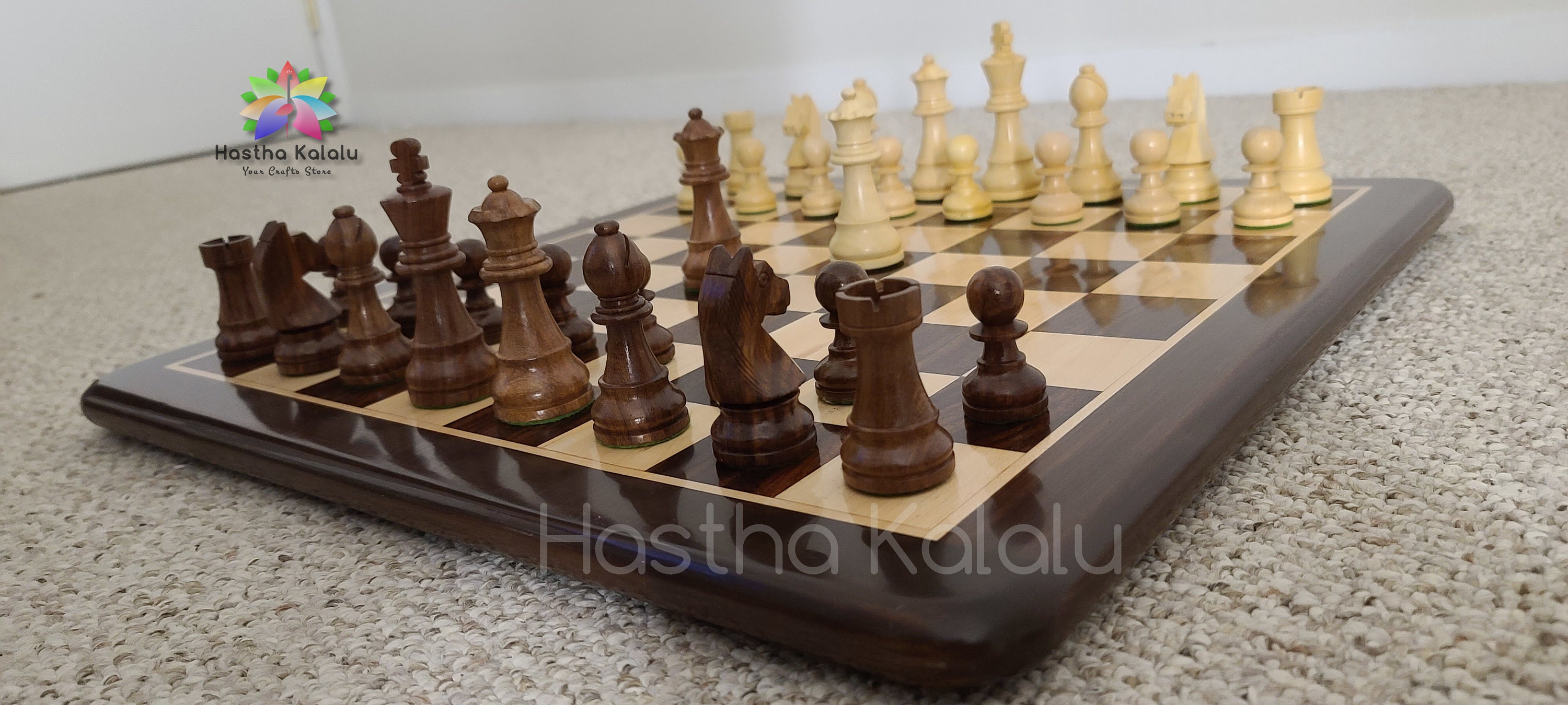 Combo of Paperweight Rook, Bishop & Pawn Chess Pieces in Box Wood