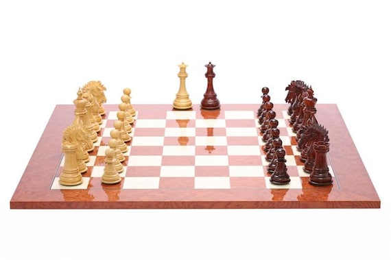 Box Wood Ruffian American Staunton Chess Pieces in Bud Rose Wood 4.8" King 