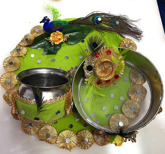 Karva Chauth Set thali Karva Channi Green Karwa Chauth Etsy Canada