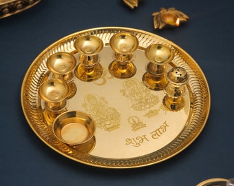 Brass Traditional Seven Deepak Pooja Thali (11.5 inch)