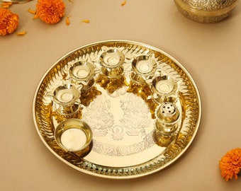 Brass Traditional Seven Deepak Pooja Thali (11 inch)
