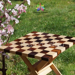 Handmade Chess Board made with Maple And Walnutwood/ Double sided chess board 14x14 inches/loving gift for her/ Mothers day Gift image 5