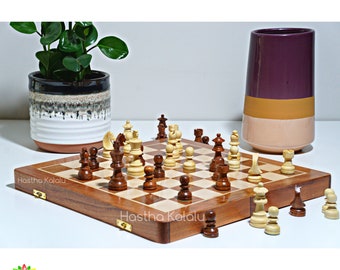 2 Additional Queens Chess for Adults YHYH Chess Folding Magnetic Travel Chess Set，Lightweight for Easy Carrying Gift for Chess Lovers and Learners Color : Wood Color, Size : Large