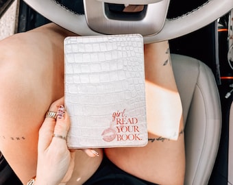 Girl Read Your Book - Cream Kindle Case | Clear Back Flip Cover for Kindle Paperwhite, Colorsoft | Protective Kindle Case | Book Lover Gift