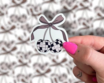 Pegatina Disco Cherries / Adhesivo brillante con lazo para Kindle, portátil y cuaderno / Regalo para lectores / Pegatina para Kindle