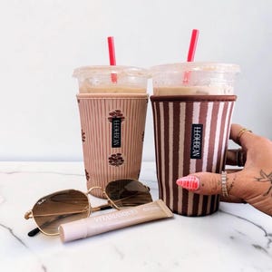 Reusable Iced Coffee Sleeve, Neoprene Coffee Cozie for 20-22 oz Cups, Cute Cup Sleeve, Coffee Lover Gift Heirloom Stripe