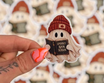 Spooky Book Season Ghost Sticker, Cozy Reader Halloween Decor (Kindle, Laptop)