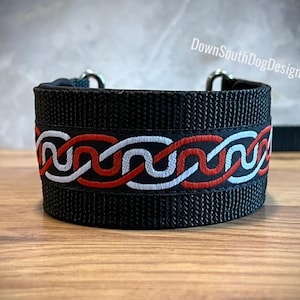 2&quot; Wide French Martingale Slip Lead &quot;Red White Celtic Knot&quot; Martingale, Slip Leash, All-In-One Leash, Sighthound Lead, Whippet Greyhound