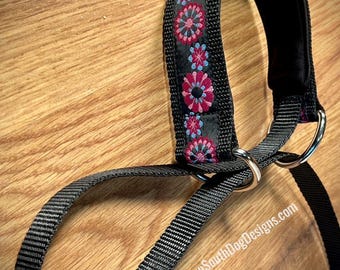 Quick Release Lead with Padded Neck for Dogs, “Pink Flowers”, Fast CAT, Lure Coursing Slip Leash, Dog Sports Lead, All-In-One Slip Lead