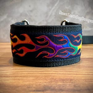 2&quot; Wide French Martingale Slip Lead &quot;Rainbow Flame&quot;, Martingale Collar, Slip Leash, All-In-One Leash, Sighthound Lead, Whippet Greyhound