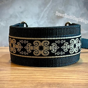 2&quot; Wide French Martingale Slip Lead &quot;Cream on Black&quot;, Martingale Collar, Slip Leash, All-In-One Leash, Sighthound Lead, Whippet Greyhound