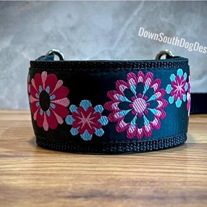 2&quot; Wide French Martingale Slip Lead &quot;Pink Flowers&quot;, Martingale Collar, Slip Leash, All-In-One Leash, Sighthound Lead, Whippet Greyhound