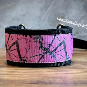 2&quot; Wide French Martingale Slip Lead &quot;Pink Camouflage&quot;, Martingale Collar, Slip Leash, All-In-One Leash, Sighthound Lead, Whippet Greyhound