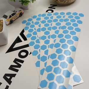 5x Stickers of 38 pcs each Solid Sky blue Hexagon Honeycomb Die Cut Sticker Dietailing Car Bike Home Craft Scooter