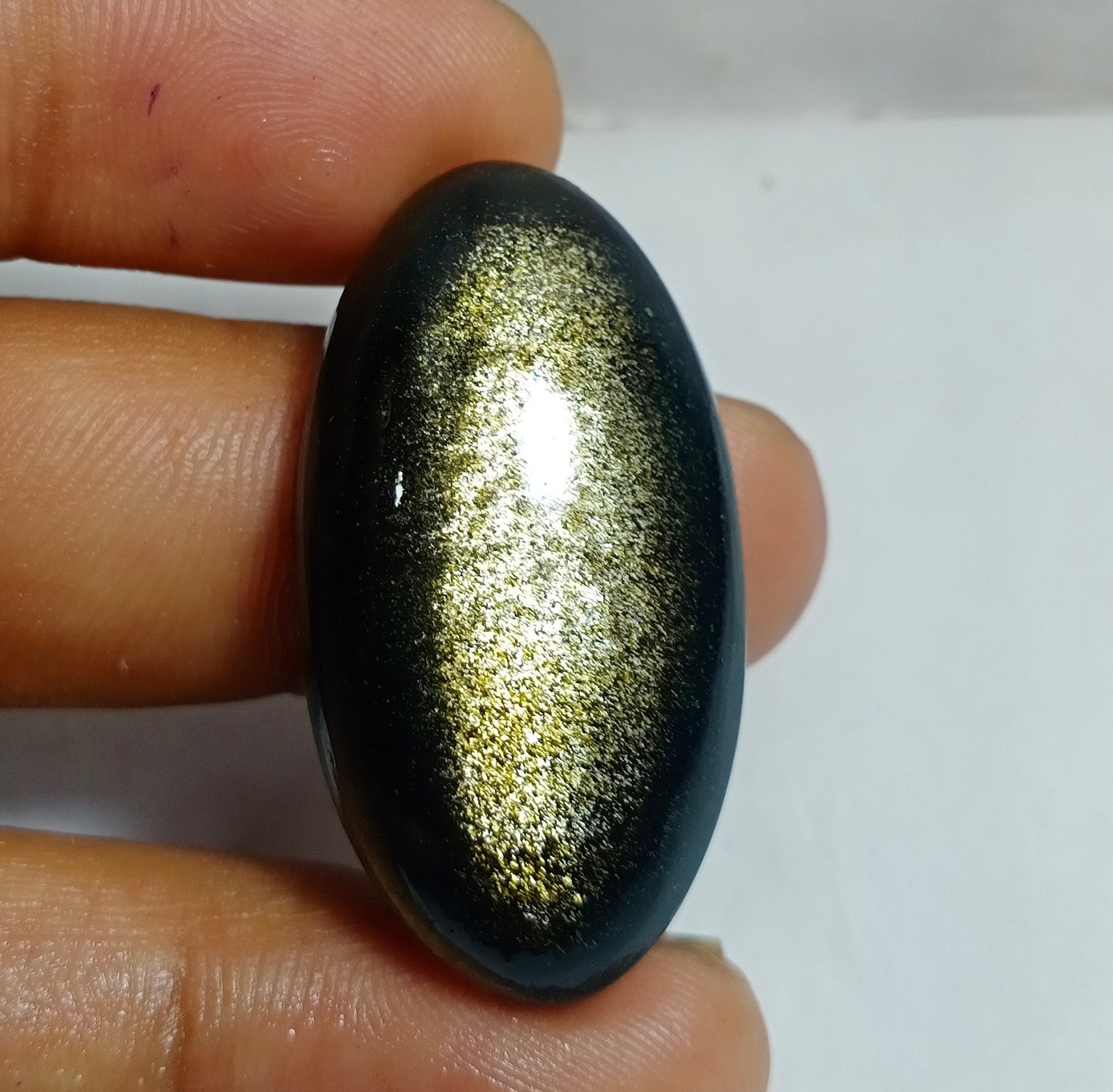 Natural Golden Sheen Obsidian Cabochon Amazing Fire Sheen Obsidian Loose Gemstone Hand Polish For Jewelry 39 Ct 37X23 mm#A6097 Very Rare!