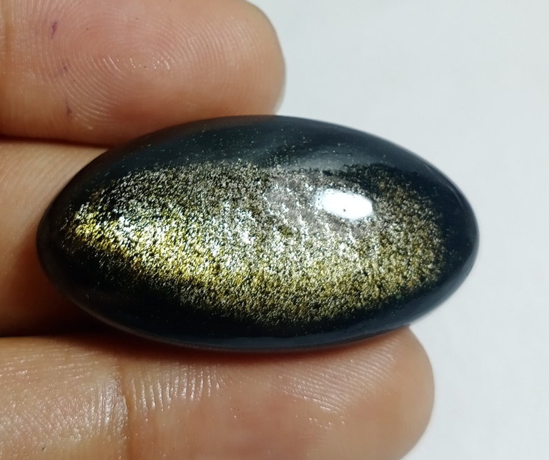 Natural Golden Sheen Obsidian Cabochon Amazing Fire Sheen Obsidian Loose Gemstone Hand Polish For Jewelry 39 Ct 37X23 mm#A6097 Very Rare!