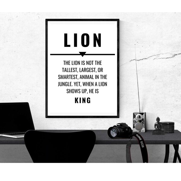 Instant Download! Lion Entrepreneur Minimalist Office Decor Wall Art, lion Inspirational Quotes, Achieve Greatness