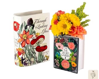 Jarrón de libro de cerámica, jarrón de flores de libro, jarrón de cerámica pequeño para flores, pieza central de mesa, decoración de jarrón de cogollos de flores, jarrón moderno, jarrón de figura