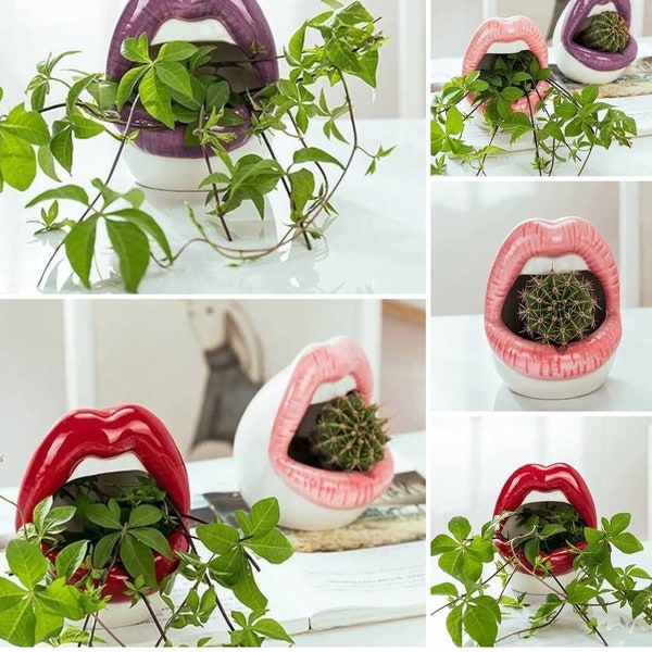 Ceramic Lips Succulent Planter Pot, Red Lips Planter, Open Mouth Planter, Ceramic Planter, Cactus Mini Planter, Air Plant Holder, Flower Pot