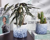 Set of 2 - BLUE WHITE Marble Style Ceramic Planter Pots Planters Plants Basket Vase Indoor Outdoor Garden Boho Bohemian 4.5 5.5 inches