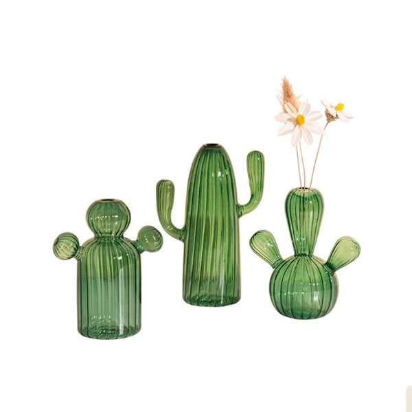 Cactus Vase for Flowers, Cactus Glass Vase, Bud Vase, Flower Vase, Hydroponic Vase, Plant Cuttings Propagation Vase,Minimalist Vase from USA