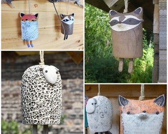 Animal Wind Chimes for Outdoors, Rustic Hanging Chimes, Fox Wind Bell, Garden Decor, Animal Garden Decoration, Owl Wind Chime, from USA