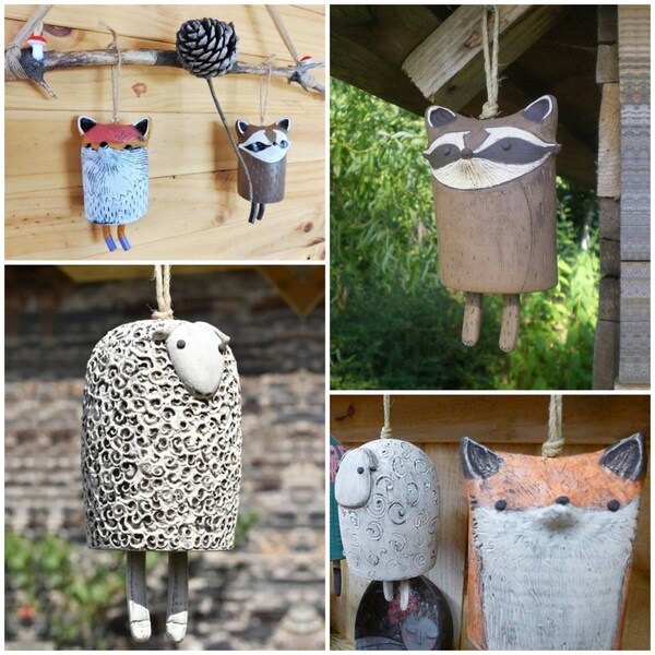 Animal Wind Chimes for Outdoors, Rustic Hanging Chimes, Fox Wind Bell, Garden Decor, Animal Garden Decoration, Owl Wind Chime, from USA